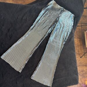 Metallic Silver Flared Pants. Stretchy!